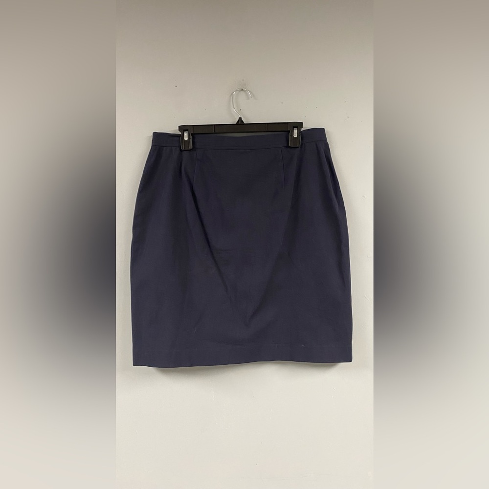 Ralph Lauren Black Label Size 14 Navy Blue Pencil Skirt Zipper Front Gold Chic - Picture 4 of 8